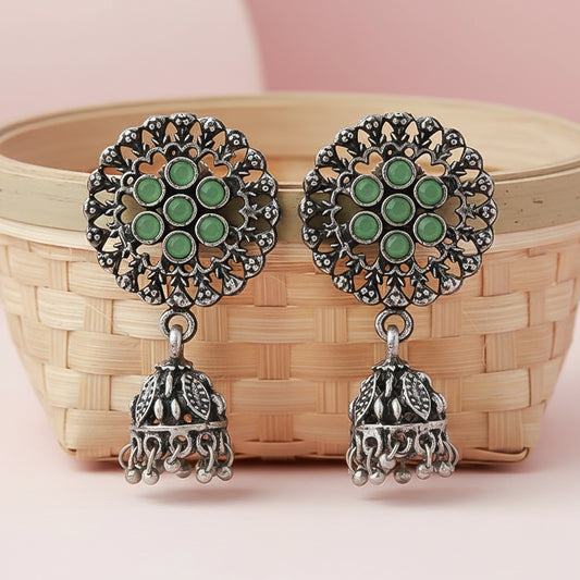 Meena Manjari Jhumki earrings (Pista)