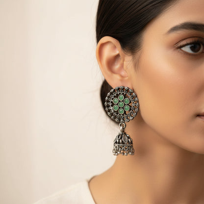 Meena Manjari Jhumki earrings (Pista)