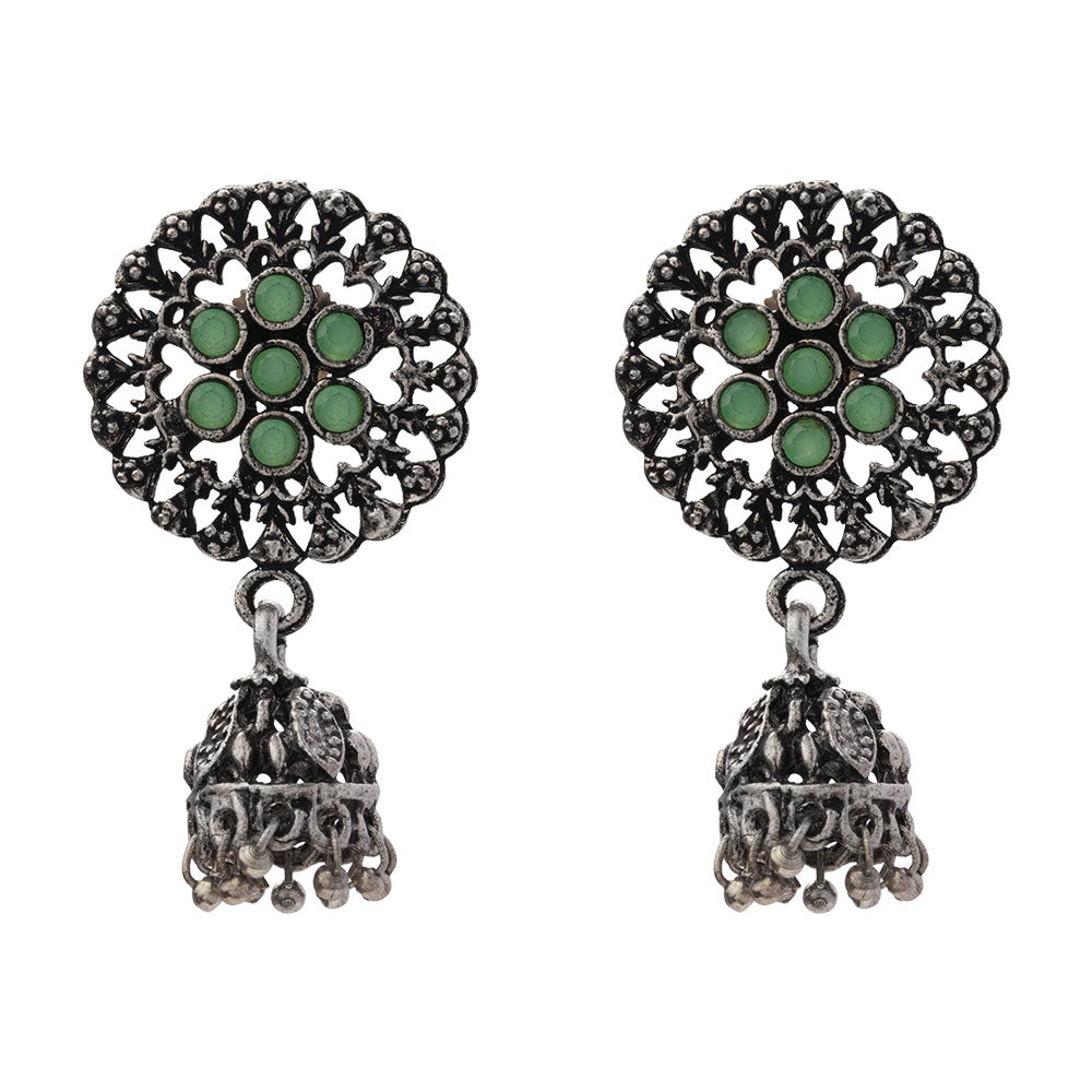 Meena Manjari Jhumki earrings (Pista)