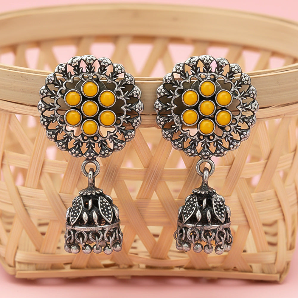 Meena Manjari Jhumki earrings (Yellow)
