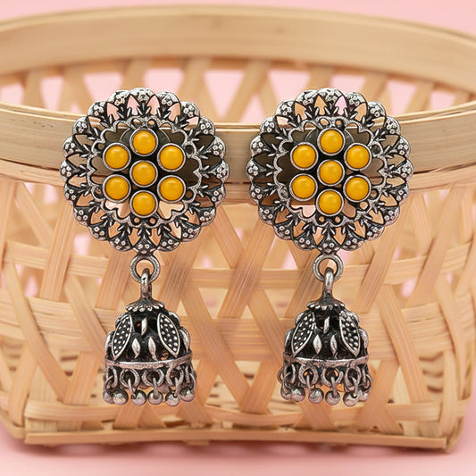 Meena Manjari Jhumki earrings (Yellow)