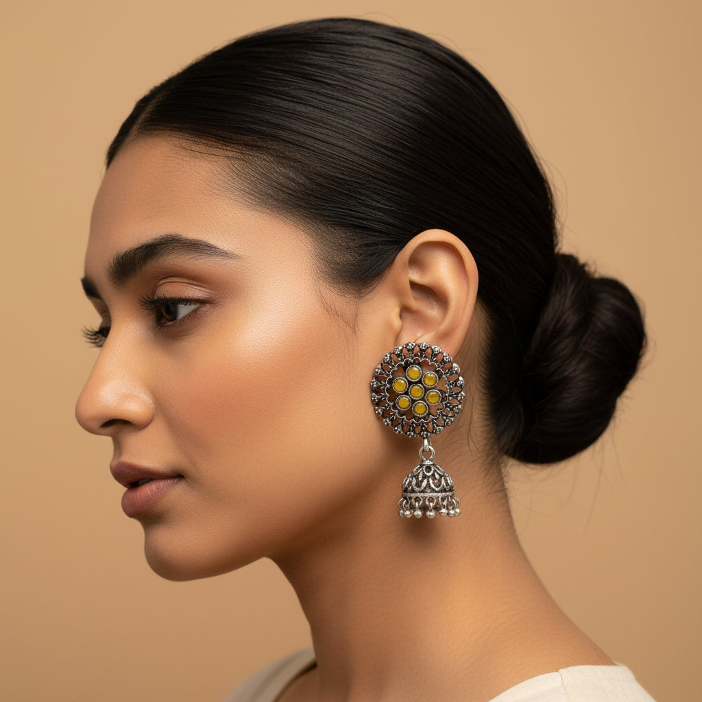 Meena Manjari Jhumki earrings (Yellow)