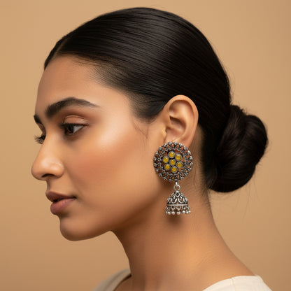 Meena Manjari Jhumki earrings (Yellow)
