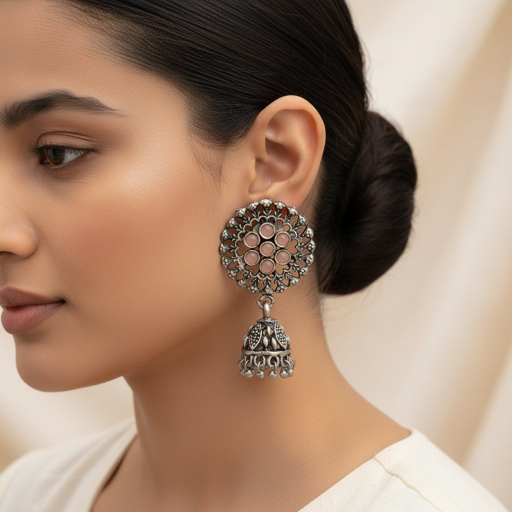 Meena Manjari Jhumki earrings (Light Orange)