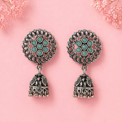 Meena Manjari Jhumki earrings (Mint)