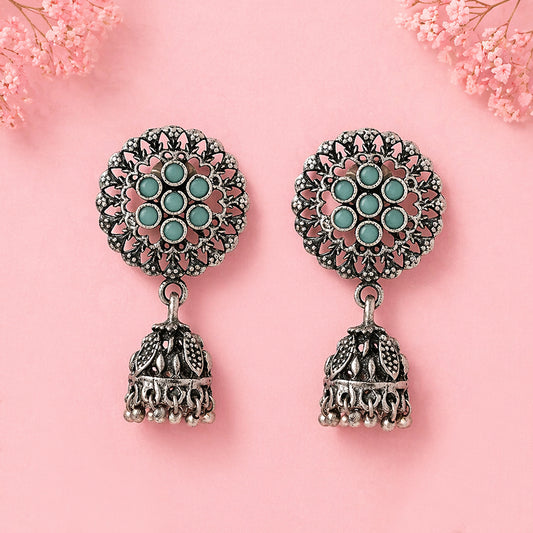 Meena Manjari Jhumki earrings (Mint)