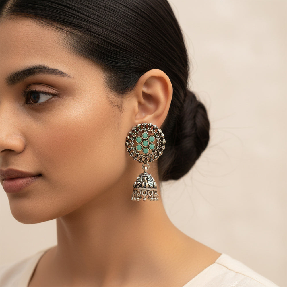 Meena Manjari Jhumki earrings (Mint)