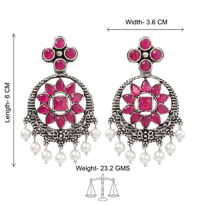 Flower Rangoli Pearl dangler earrings (Red)