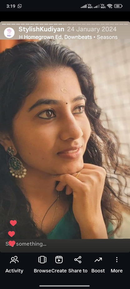 Flower Rangoli Pearl dangler earrings (Green)