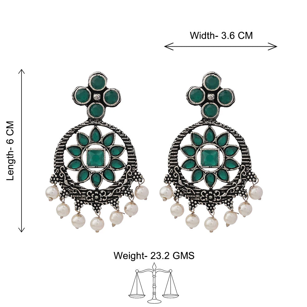 Flower Rangoli Pearl dangler earrings (Green)