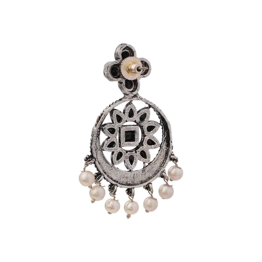 Flower Rangoli Pearl dangler earrings (Black)
