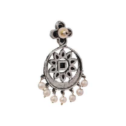 Flower Rangoli Pearl dangler earrings (Black)