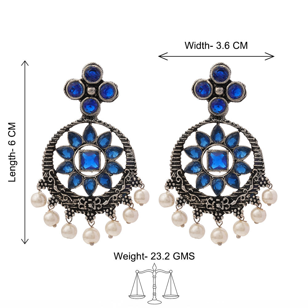 Flower Rangoli Pearl dangler earrings (Blue)
