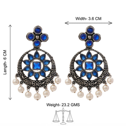Flower Rangoli Pearl dangler earrings (Blue)