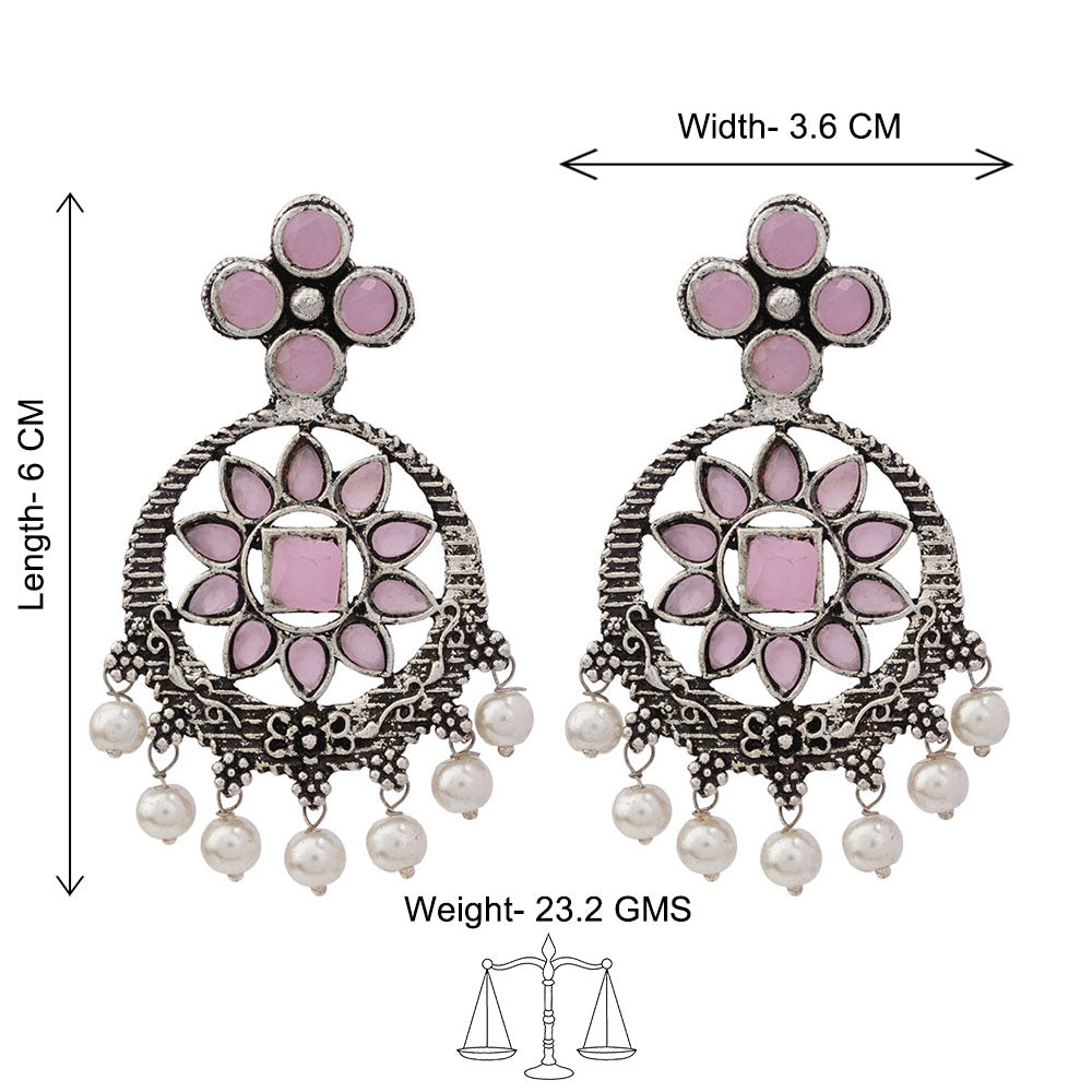 Flower Rangoli Pearl dangler earrings (Baby Pink)