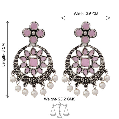 Flower Rangoli Pearl dangler earrings (Baby Pink)