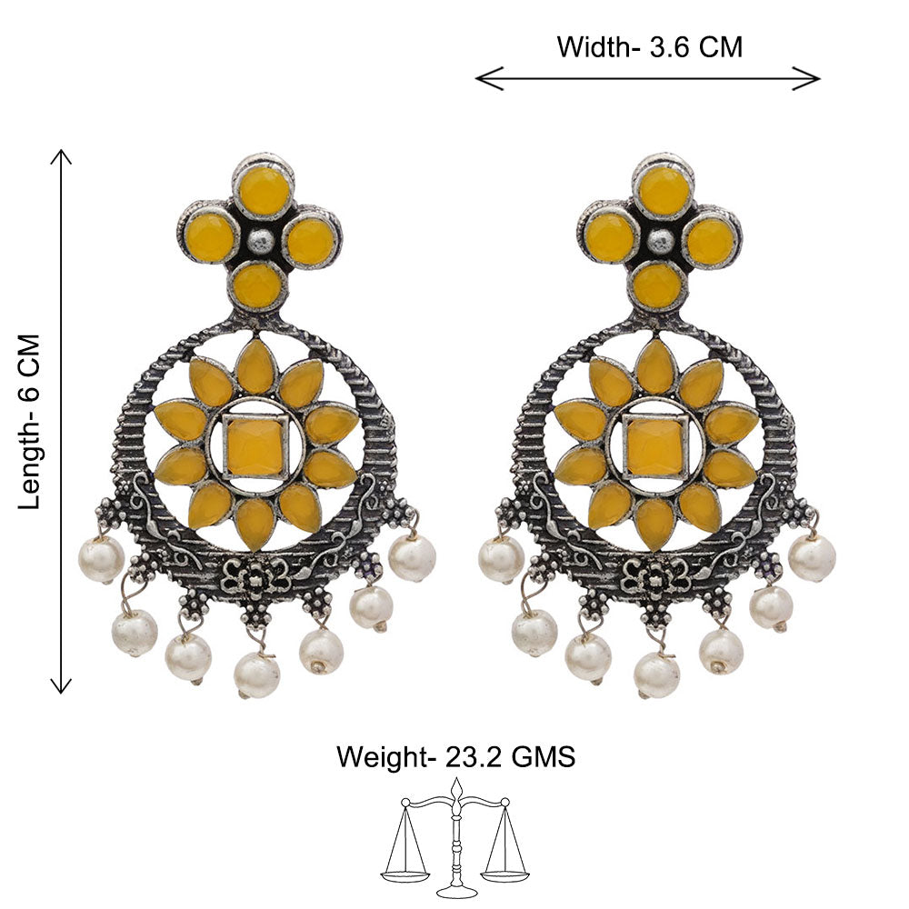 Flower Rangoli Pearl dangler earrings (Yellow)