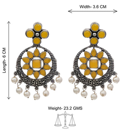 Flower Rangoli Pearl dangler earrings (Yellow)