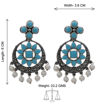 Flower Rangoli Pearl dangler earrings (Sky Blue)
