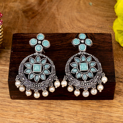 Flower Rangoli Pearl dangler earrings (Mint)