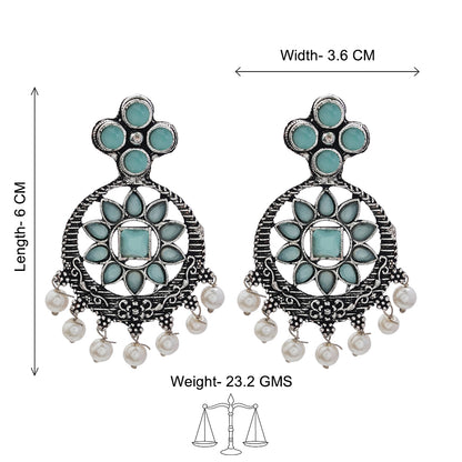 Flower Rangoli Pearl dangler earrings (Mint)