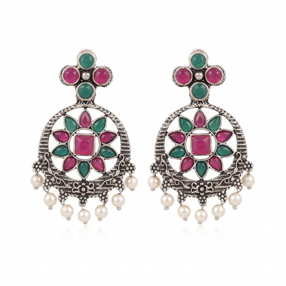 Flower Rangoli Pearl dangler earrings (Multicolored)