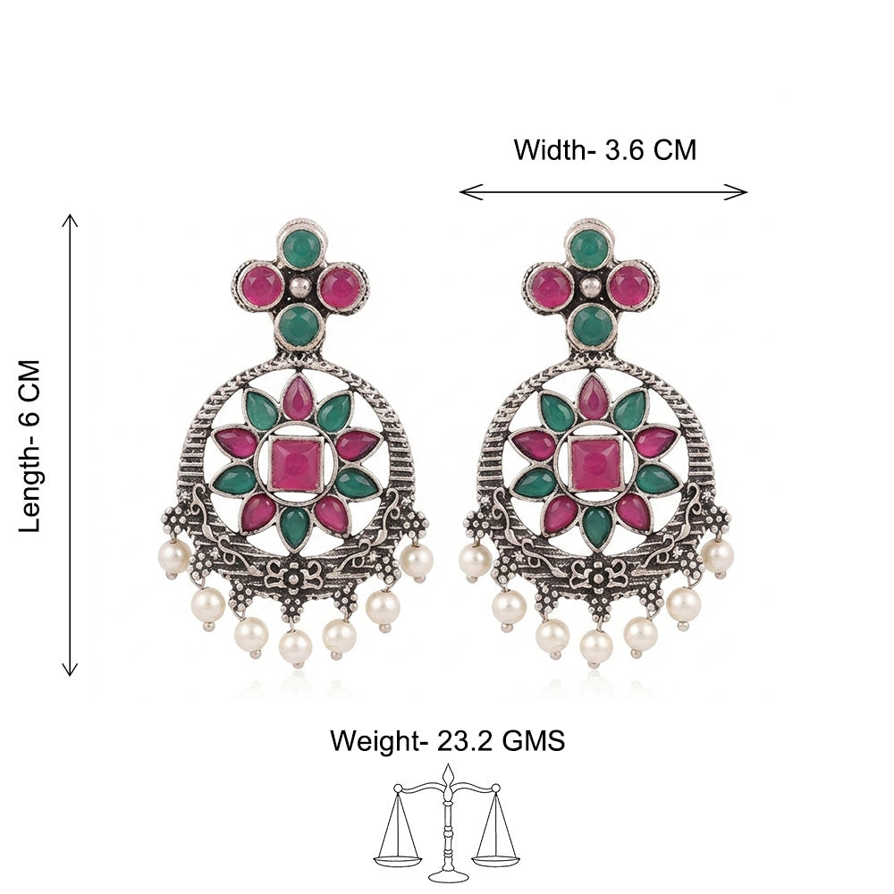 Flower Rangoli Pearl dangler earrings (Multicolored)