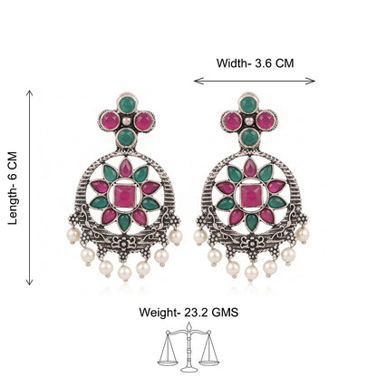 Flower Rangoli Pearl dangler earrings (Multicolored)