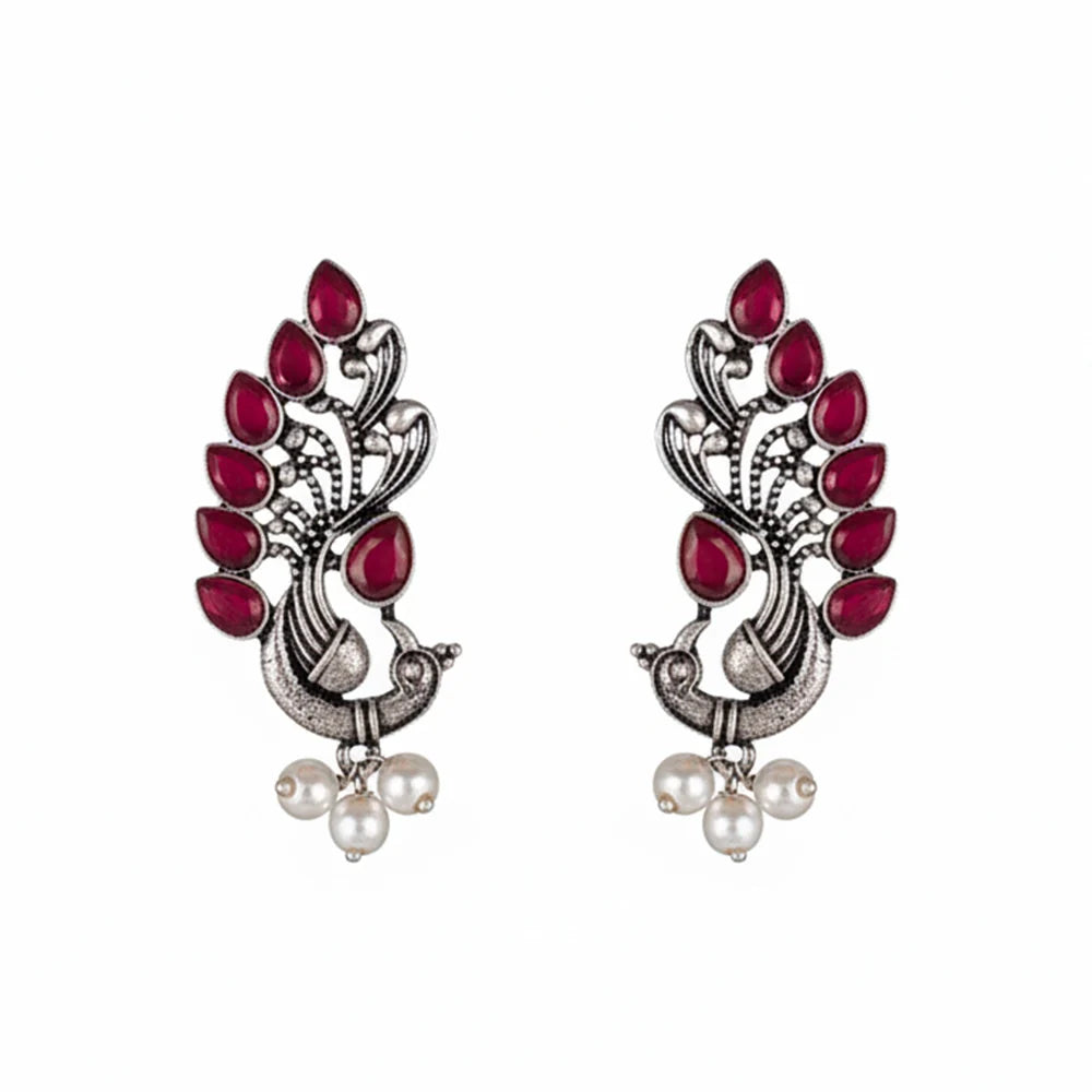 Carved Charm Dangler earrings (White) Mayur Pride stud earrings (Red) Combo set