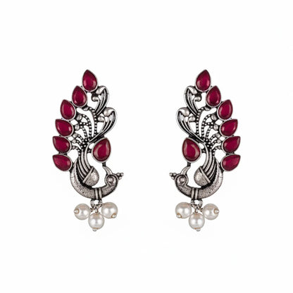 Carved Charm Dangler earrings (White) Mayur Pride stud earrings (Red) Combo set