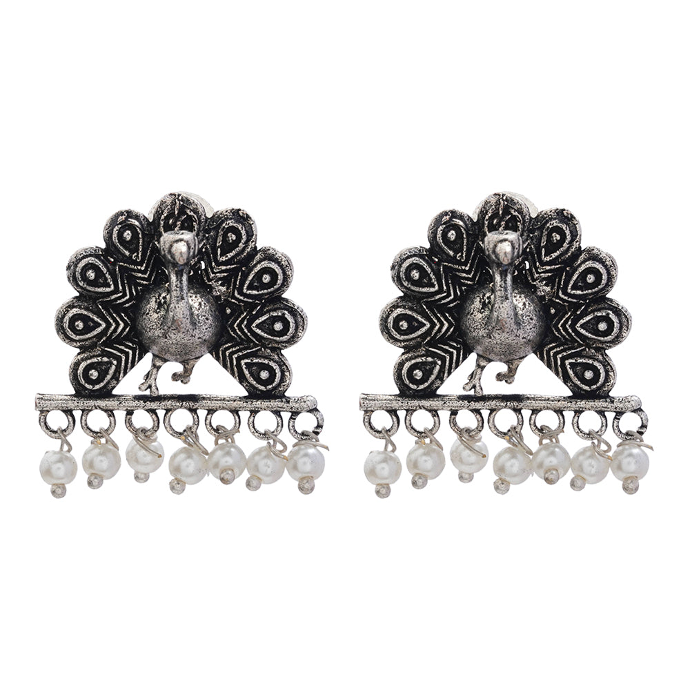 Meena Manjari stone stud earrings (Silver)