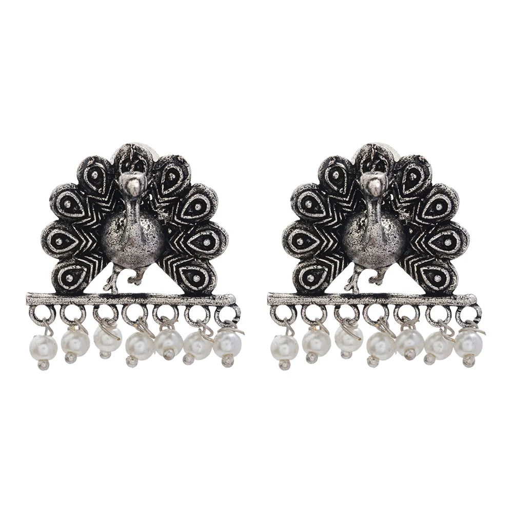 Royal Triple Bell Layered Earring (Green) Meena Manjari stone stud earrings (Silver) Combo set
