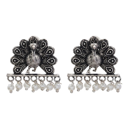 Charmbell earrings (Light Orange) Meena Manjari stone stud earrings (Silver) Combo set
