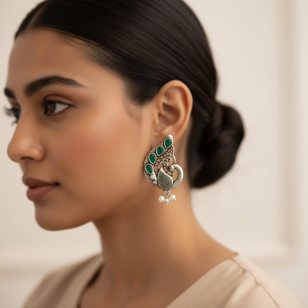 Ferocious Feathers stud earrings (Green)