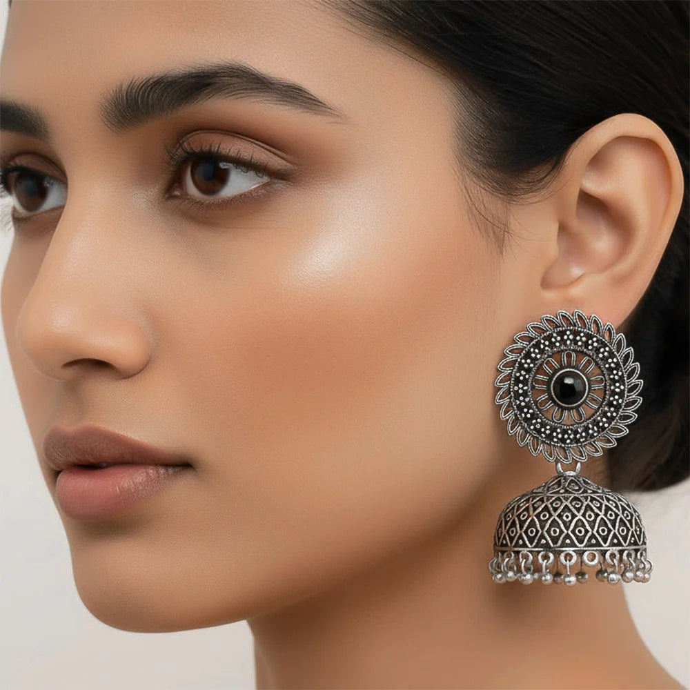 Peacock glow stone studded dangler earrings & Jhilmil jhumki earring Combo set
