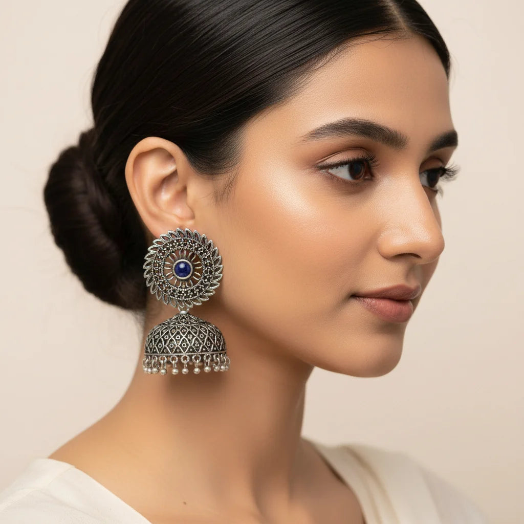 Peacock glow stone studded dangler earrings & Jhilmil jhumki earring Combo set