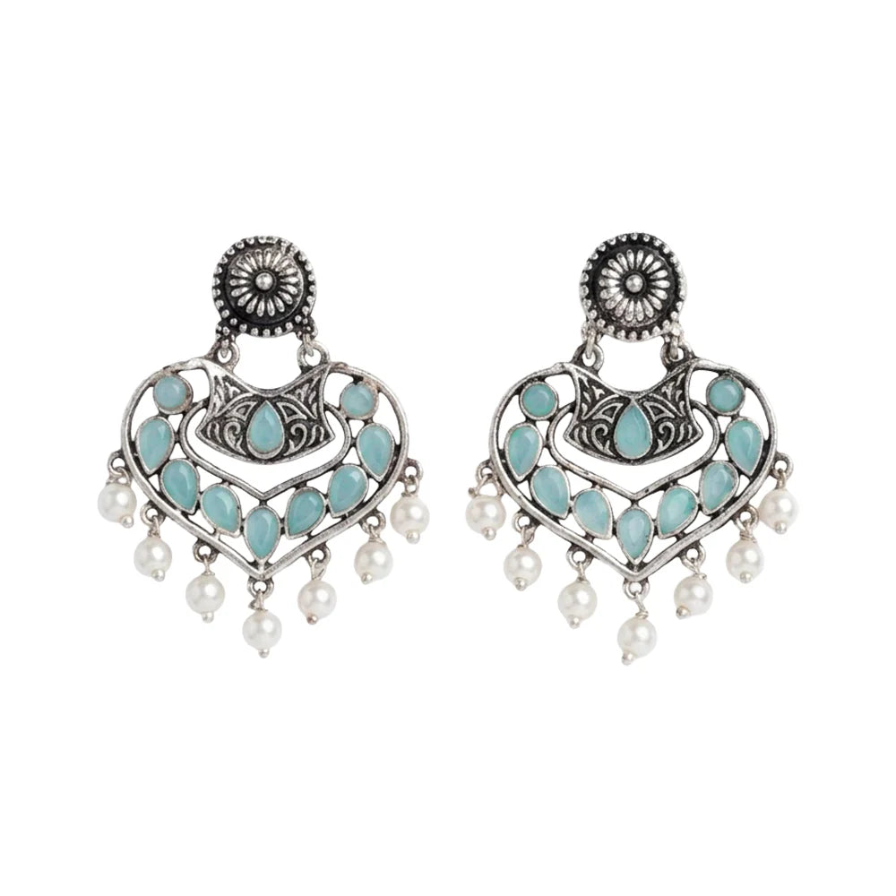 Carved Charm Dangler earrings (White) Patra dangler earrings (Mint) Combo set