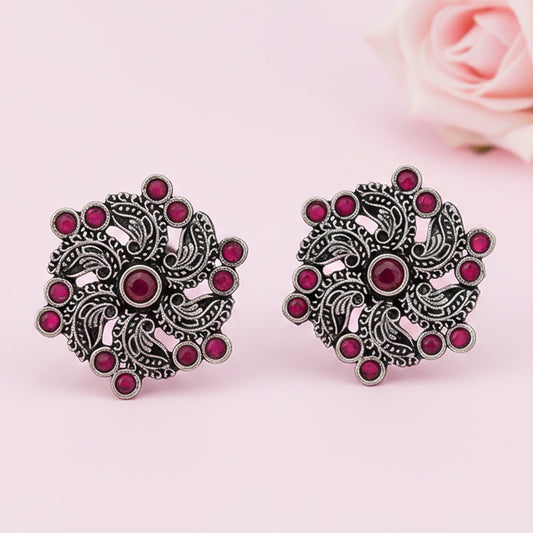 Aabroo sparkle stud earrings (Red)