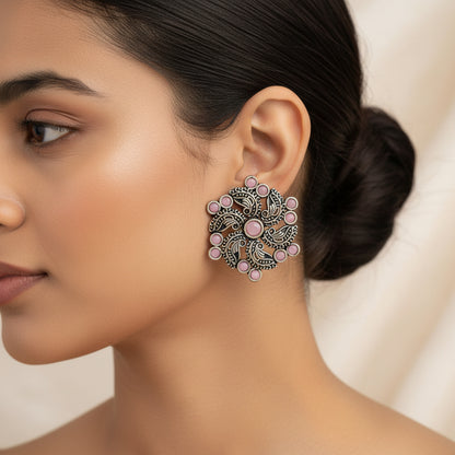 Aabroo sparkle stud earrings (Baby Pink)