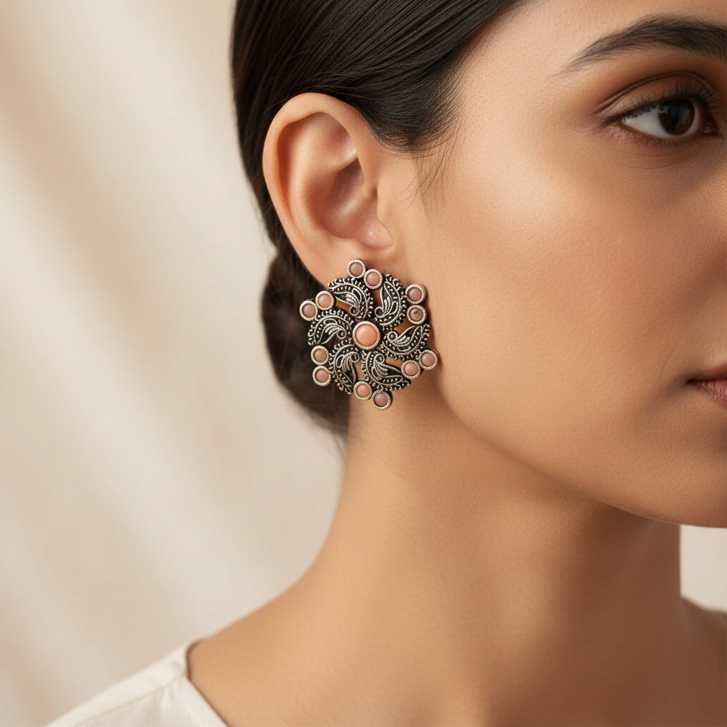 Aabroo sparkle stud earrings (Light Orange)