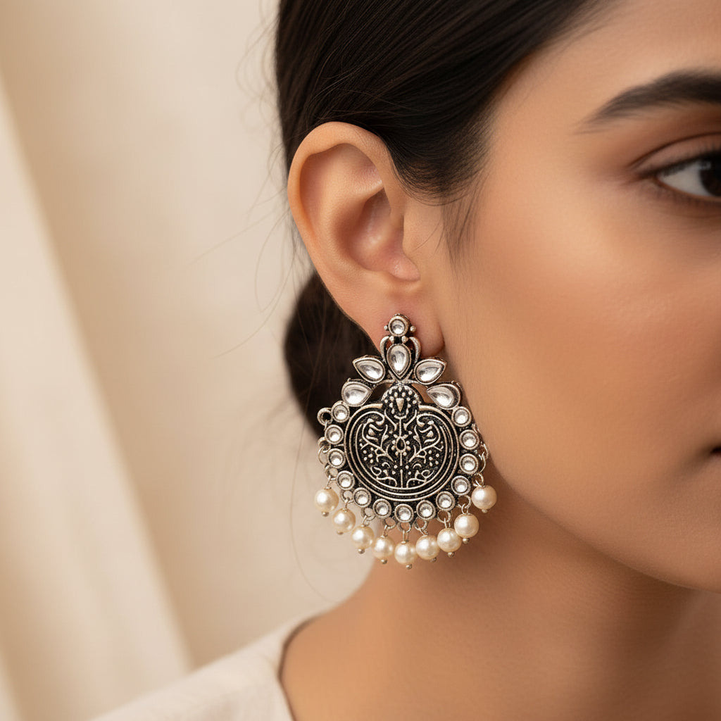 Royal flare stud earrings (White)