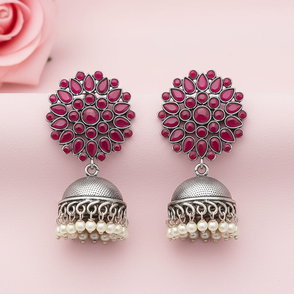 Kamalika stone studded  earrings (Red)