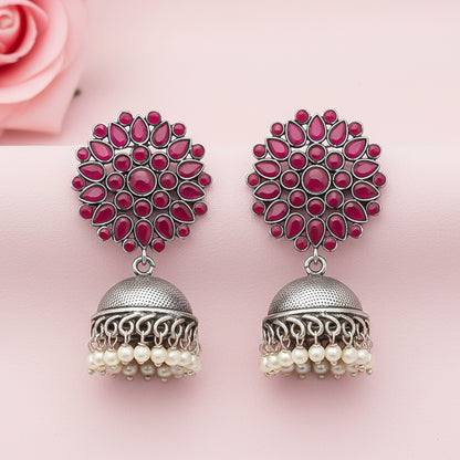 Kamalika stone studded  earrings (Red)