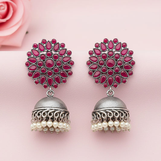 Kamalika stone studded  earrings (Red)