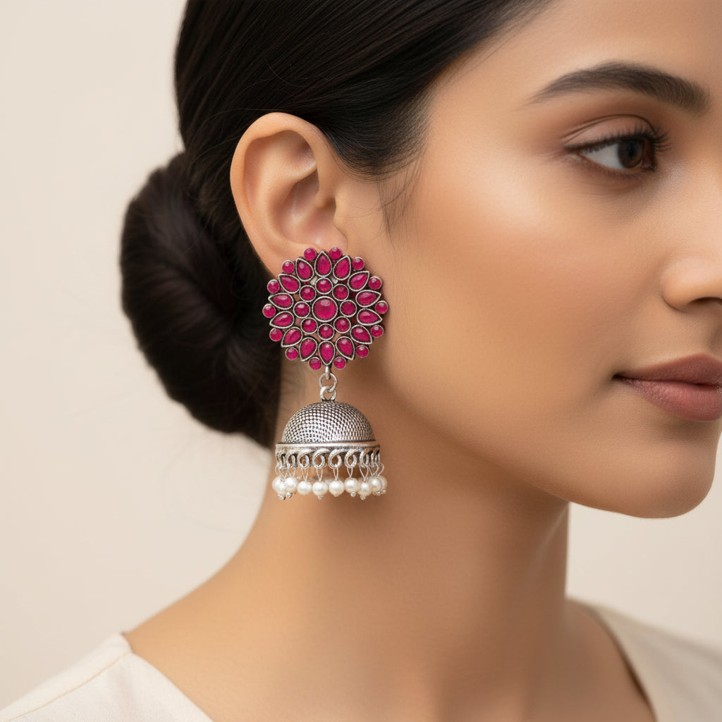 Kamalika stone studded  earrings (Red)