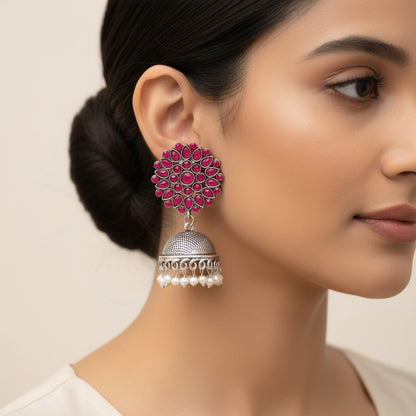 Kamalika stone studded  earrings (Red)