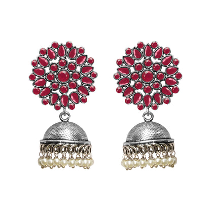 Kamalika stone studded  earrings (Red)