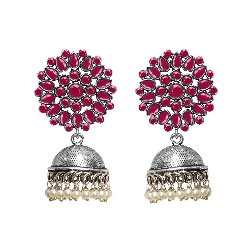 Kamalika stone studded  earrings (Red)