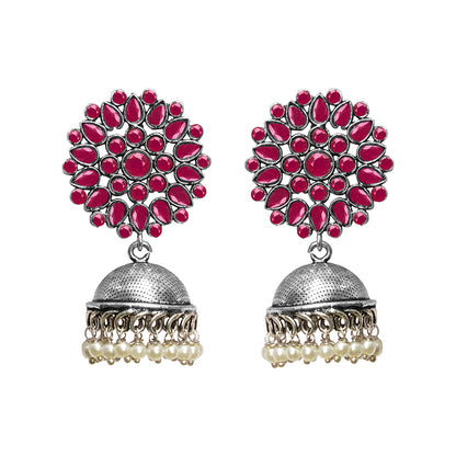 Kamalika stone studded  earrings (Red)