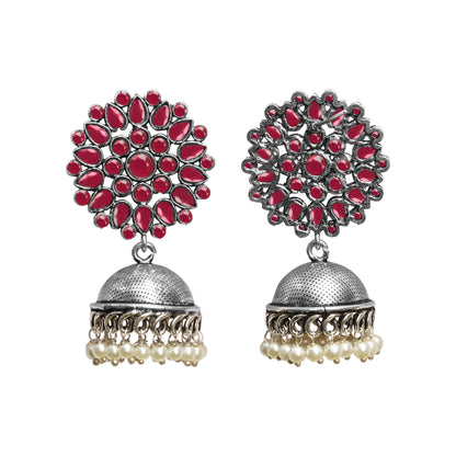 Kamalika stone studded  earrings (Red)